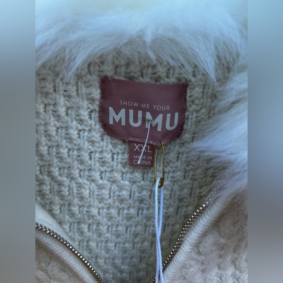 Show Me Your MuMu Zermatt Zip Up White Pebble Knit with Faux Fur New with Tags! - Picture 7 of 12